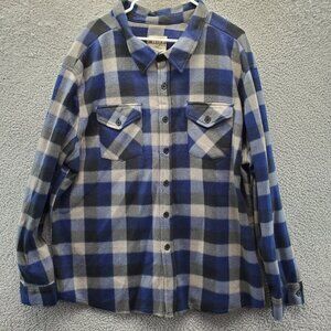 Open Trails Plaid Long Sleeve Button Up Fleece Shirt‎ 2 Pockets Men’s 2XL
